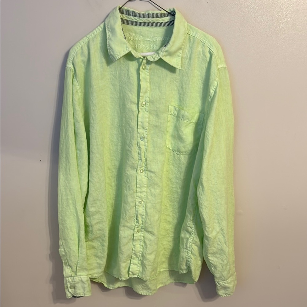 Blue Lemon 100% Linen Oversized‎ Button Up Light Green Size XXL Lagenlook Beachy